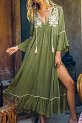 Sage Green Embroidered Midi Dress