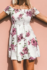 Rose Print Smocked Offtheshoulder Dress