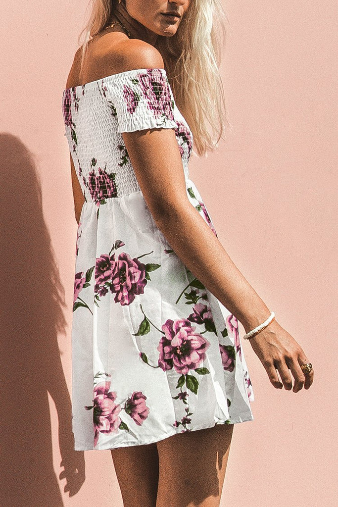 Rose Print Smocked Offtheshoulder Dress img 1