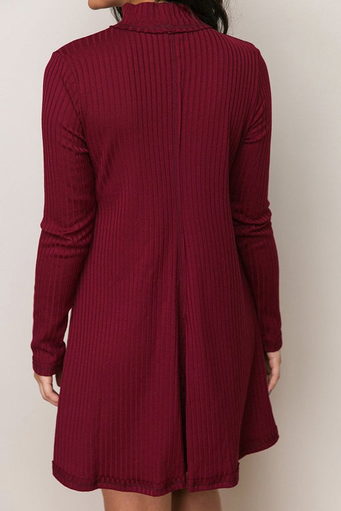 Ribbed Burgundy Mock Neck Cutout Dress img 1
