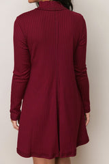 Ribbed Burgundy Mock Neck Cutout Dress img 1