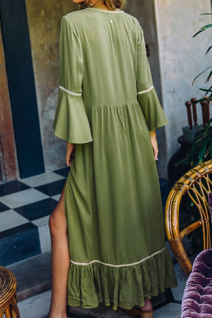 Sage Green Embroidered Midi Dress img 1