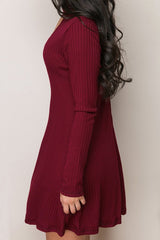 Ribbed Burgundy Mock Neck Cutout Dress img 1